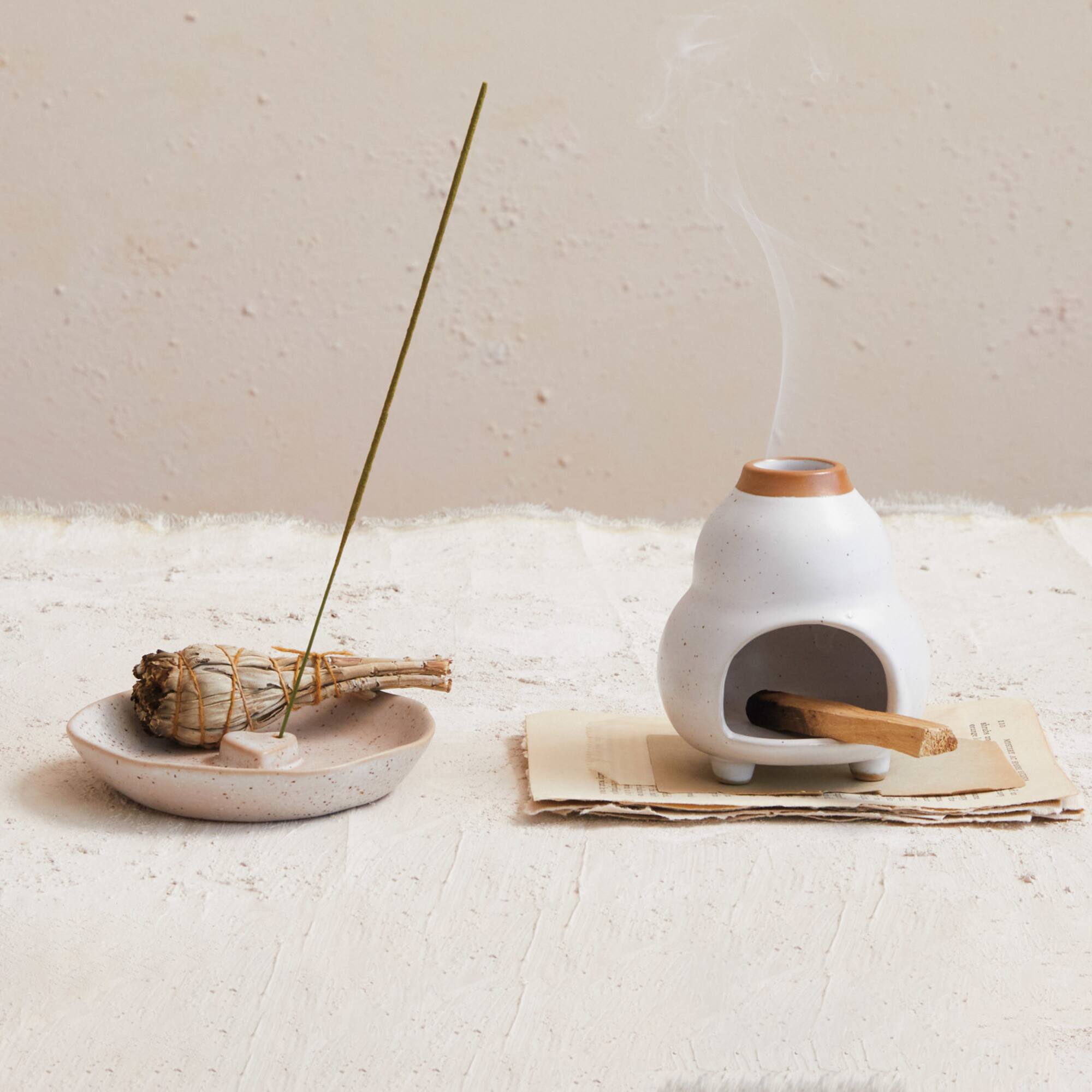 Hello Honey® 4.5" White & Brown Reactive Glaze Stoneware Footed Tealight Candle Holder